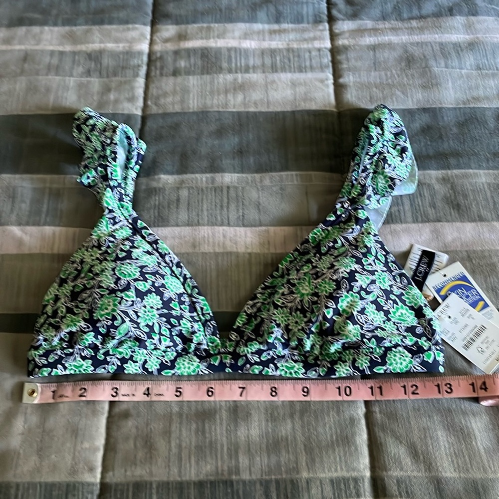 J Crew Factory Ruffle Strap Bikini top in Antique Navy Multi size Small